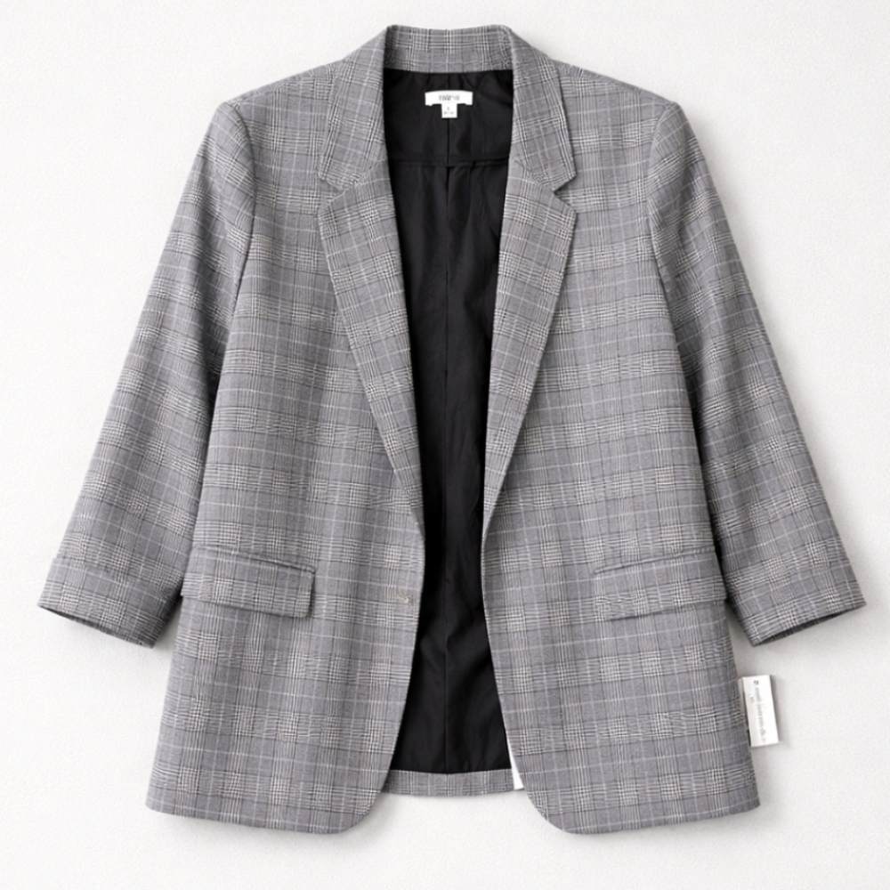 Bar III Serendipity Plaid Boyfriend Blazer XL Gray Daisy Multi Oversized